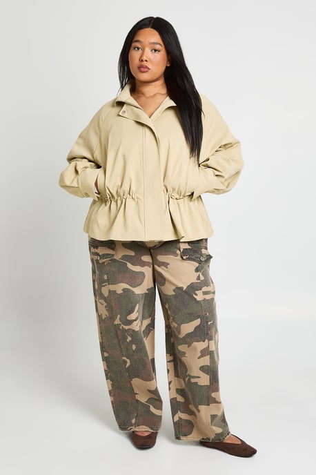 Plus Cinched Waist Funnel Neck Jacket - Image 4