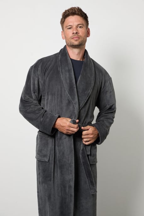 Charcoal Grey Shawl Collar Dressing Gown - Image 2