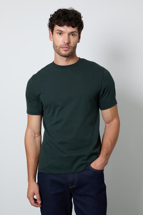 Dark Green Plain Crew Neck T-shirt - Image 1