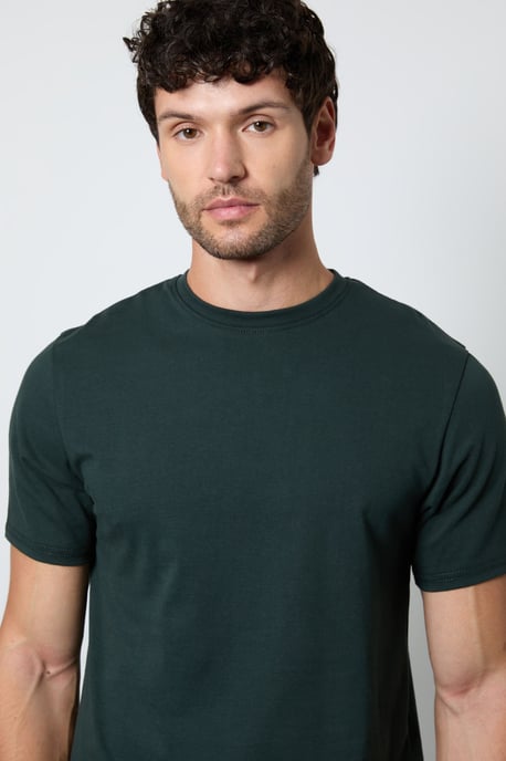 Dark Green Plain Crew Neck T-shirt - Image 2