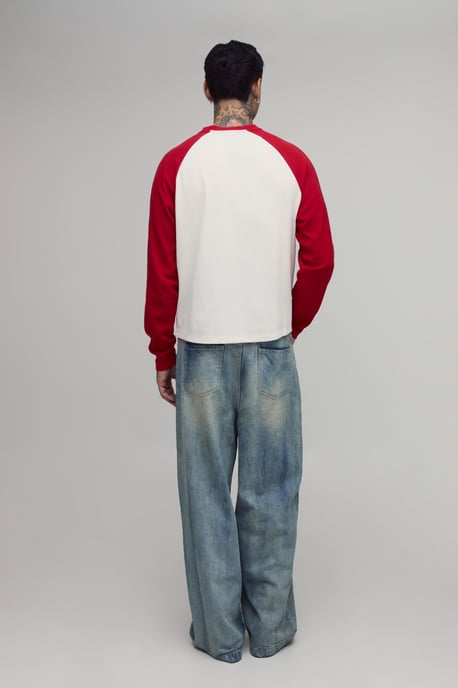 Tall Oversized Boxy Heavyweight Waffle Raglan Long Sleeve T-shirt - Image 3