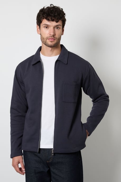 Navy Zip Through Jersey Overshirt - Image 1