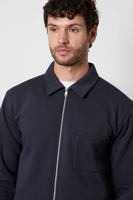 Navy Zip Through Jersey Overshirt - Image 2