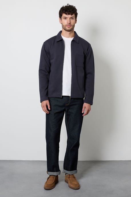 Navy Zip Through Jersey Overshirt - Image 4