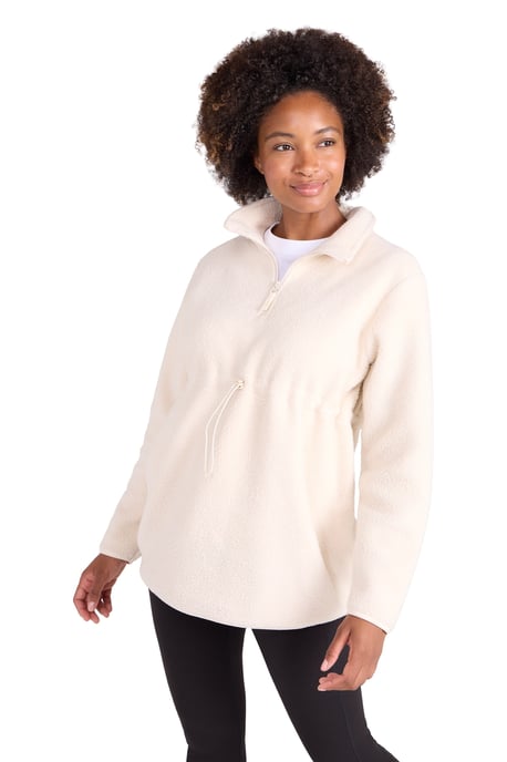 Women's Sherpa Fleece Lined Sweater Half Zip Cosy Warm Coat Beige - Image 1