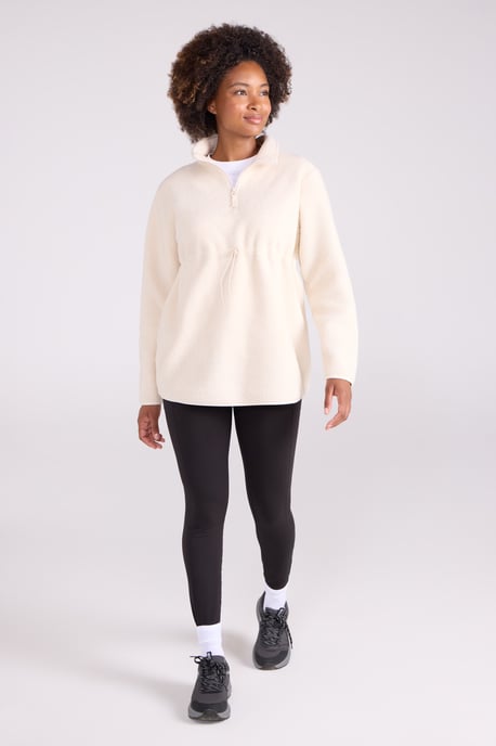 Women's Sherpa Fleece Lined Sweater Half Zip Cosy Warm Coat Beige - Image 3