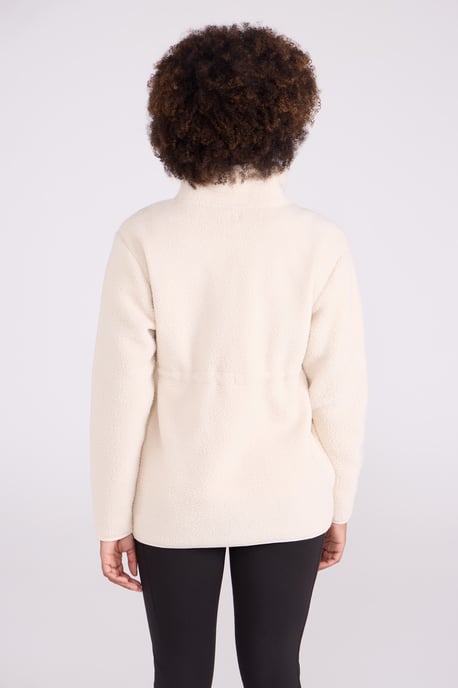 Women's Sherpa Fleece Lined Sweater Half Zip Cosy Warm Coat Beige - Image 4