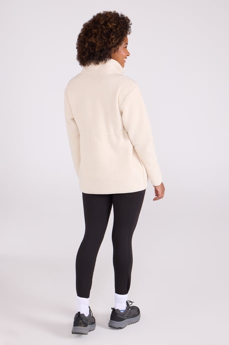 Women's Sherpa Fleece Lined Sweater Half Zip Cosy Warm Coat Beige - Image 5
