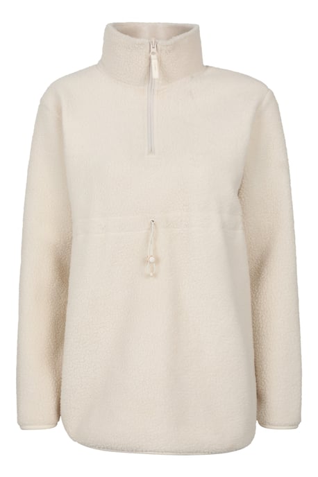 Women's Sherpa Fleece Lined Sweater Half Zip Cosy Warm Coat Beige - Image 6