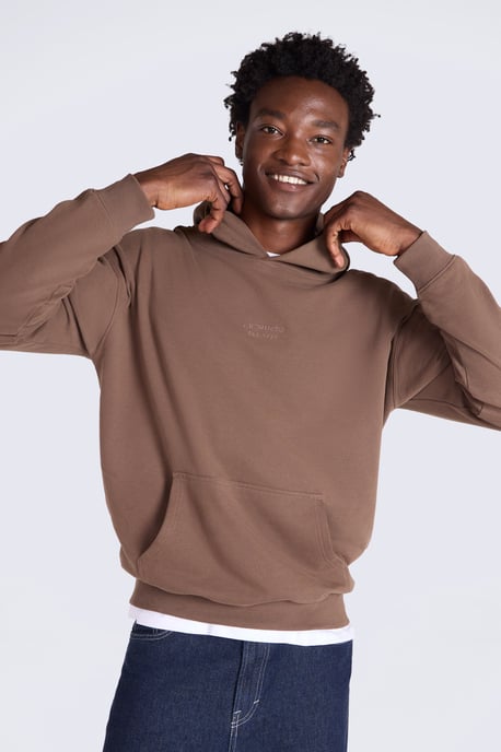 'Icon' Men's Logo Drop Shoulder Hoodie with Kangaroo Pocket Warm Sweatshirt Brown - Image 1