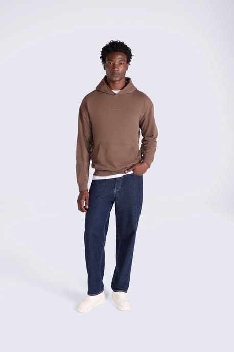 'Icon' Men's Logo Drop Shoulder Hoodie with Kangaroo Pocket Warm Sweatshirt Brown - Image 2