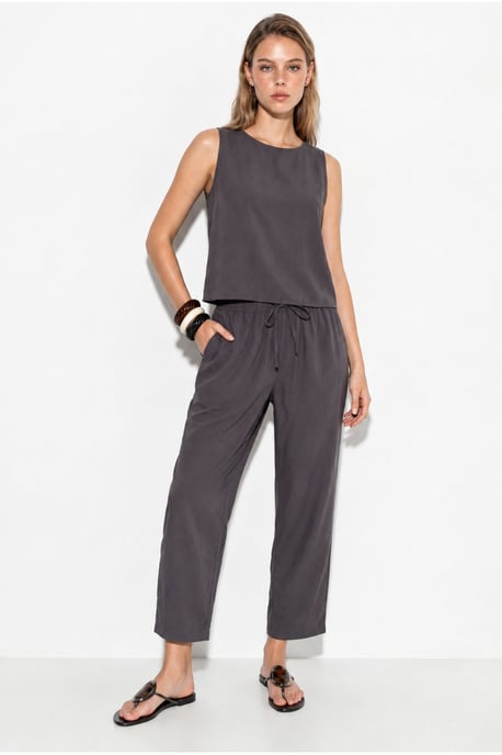 Sleeveless Crew Neck Blouse and Carrof Fıt Pants Set - Image 2