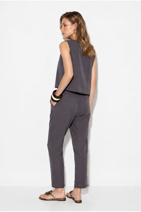 Sleeveless Crew Neck Blouse and Carrof Fıt Pants Set - Image 5