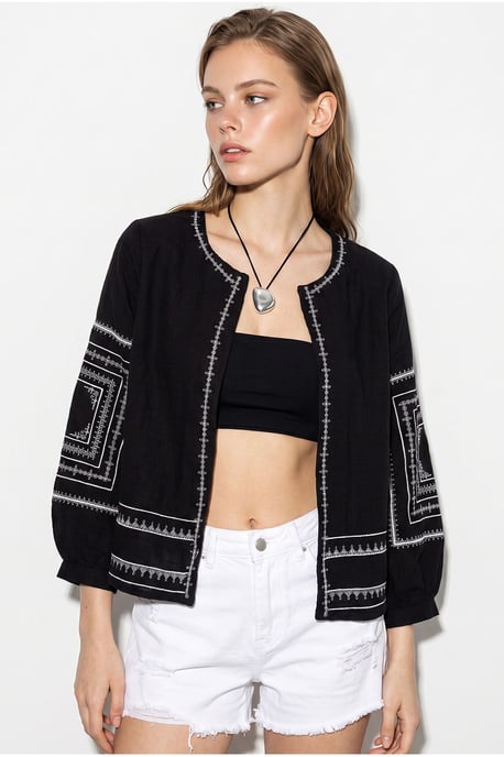 Embroidered Crew Neck Casual Jacket - Image 1
