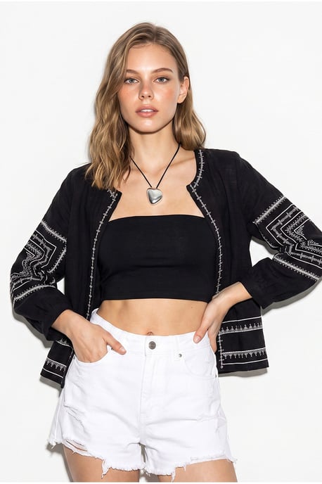 Embroidered Crew Neck Casual Jacket - Image 2