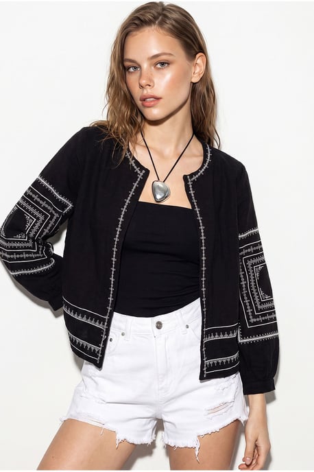 Embroidered Crew Neck Casual Jacket - Image 3