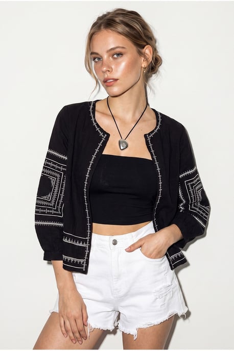Embroidered Crew Neck Casual Jacket - Image 4