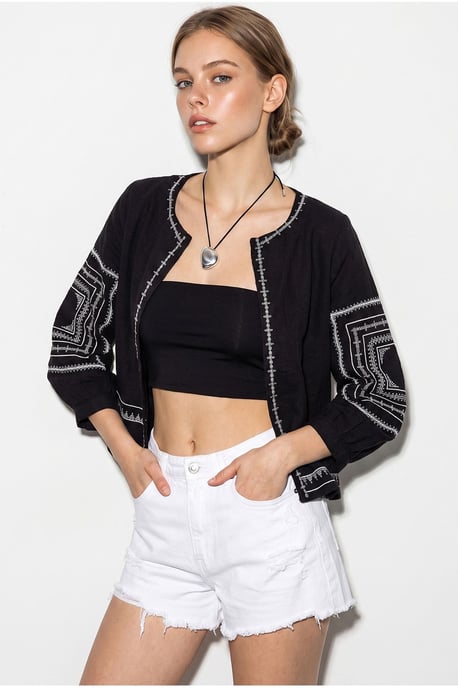 Embroidered Crew Neck Casual Jacket - Image 5