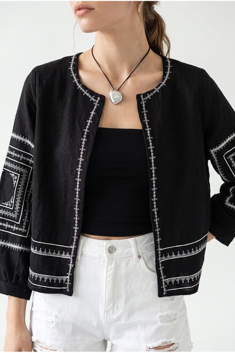Embroidered Crew Neck Casual Jacket - Image 6