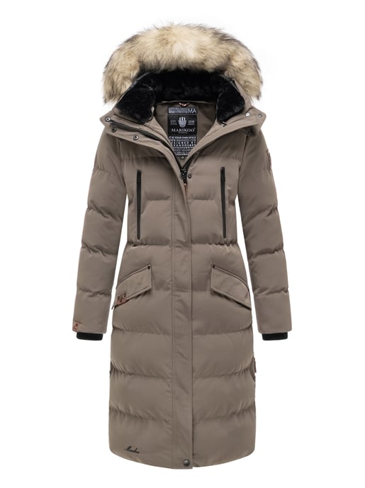 Marikoo women’s winter coat – Schneesternchen, long with hood & faux fur collar - Image 1