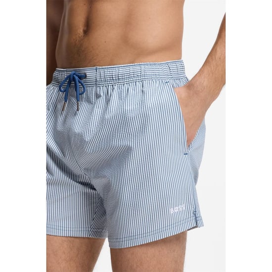 Men's Hugo Velvetfish Vertical Stripe Swim Shorts in Open Blue - Image 4