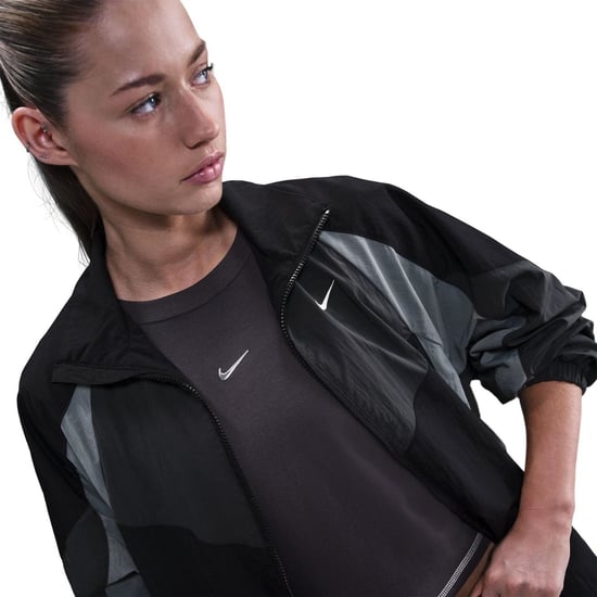 Women's Nike Bold Logo High Neck Raglan Sleeve Oversized Athletic Top in Black/Dk Smok - Image 3