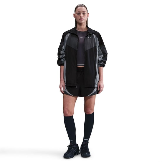Women's Nike Bold Logo High Neck Raglan Sleeve Oversized Athletic Top in Black/Dk Smok - Image 4