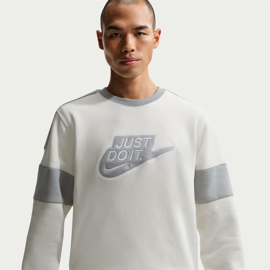 Men's Nike Wordmark Back Neck Logo Crew Neck Long Sleeve Sweatshirt in Sail/Lt Smoke - Image 1