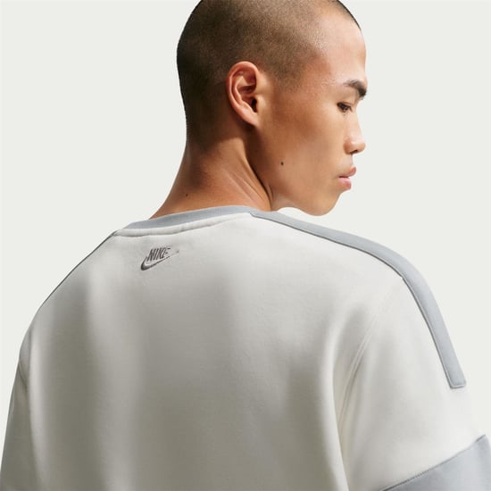 Men's Nike Wordmark Back Neck Logo Crew Neck Long Sleeve Sweatshirt in Sail/Lt Smoke - Image 2