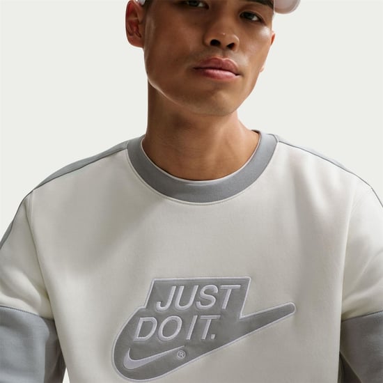 Men's Nike Wordmark Back Neck Logo Crew Neck Long Sleeve Sweatshirt in Sail/Lt Smoke - Image 3