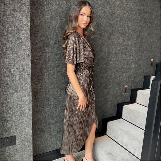 Bronze Plisse Buckle Detail Wrap Midi Dress - Image 4