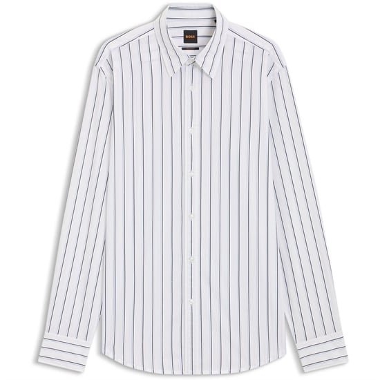 Men's Boss Button Down Collar Collared Neck Long Sleeve Shirt in White - Image 1