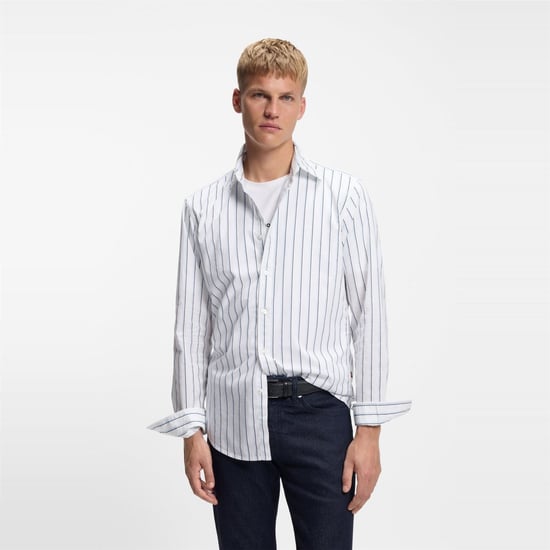 Men's Boss Button Down Collar Collared Neck Long Sleeve Shirt in White - Image 2