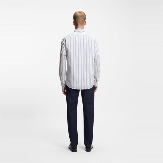 Men's Boss Button Down Collar Collared Neck Long Sleeve Shirt in White - Image 3