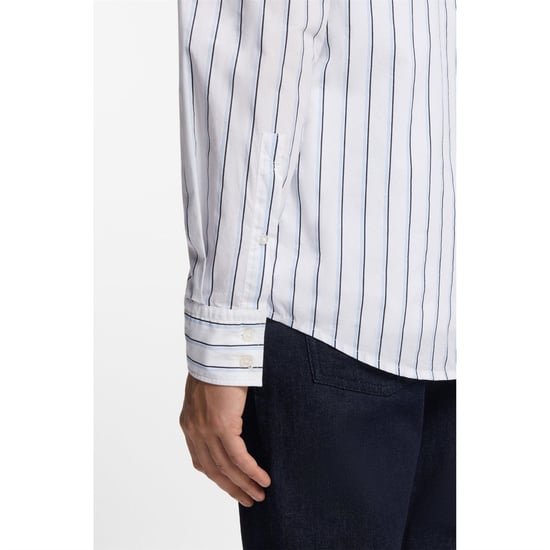 Men's Boss Button Down Collar Collared Neck Long Sleeve Shirt in White - Image 4
