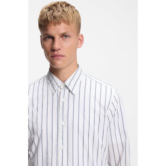 Men's Boss Button Down Collar Collared Neck Long Sleeve Shirt in White - Image 5