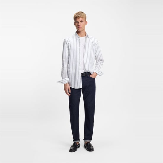 Men's Boss Button Down Collar Collared Neck Long Sleeve Shirt in White - Image 6