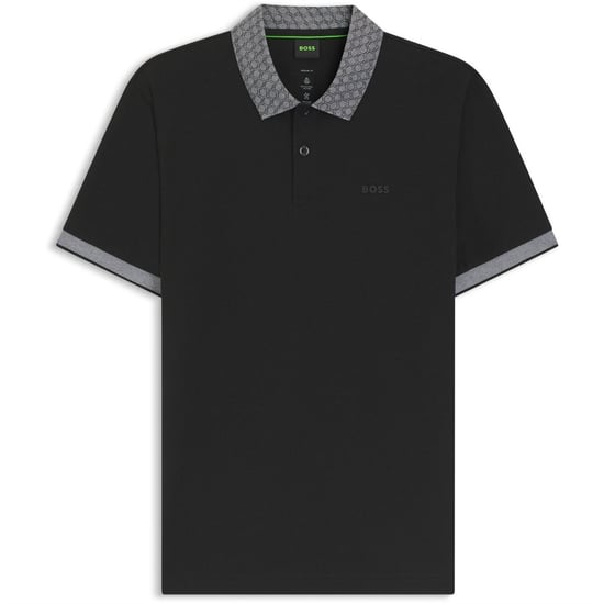 Men's Boss Wordmark Collared Neck Short Sleeve Regular Fit Polo Shirt in Black - Image 1