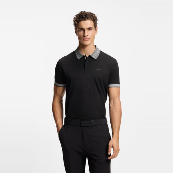 Men's Boss Wordmark Collared Neck Short Sleeve Regular Fit Polo Shirt in Black - Image 2