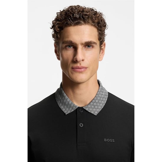 Men's Boss Wordmark Collared Neck Short Sleeve Regular Fit Polo Shirt in Black - Image 4