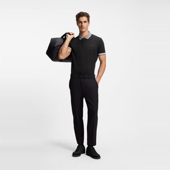 Men's Boss Wordmark Collared Neck Short Sleeve Regular Fit Polo Shirt in Black - Image 5