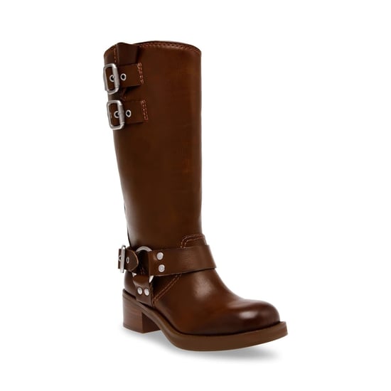 Women's Steve Madden Eastern Motorcycle Boots with Block Heel in Brown - Image 2