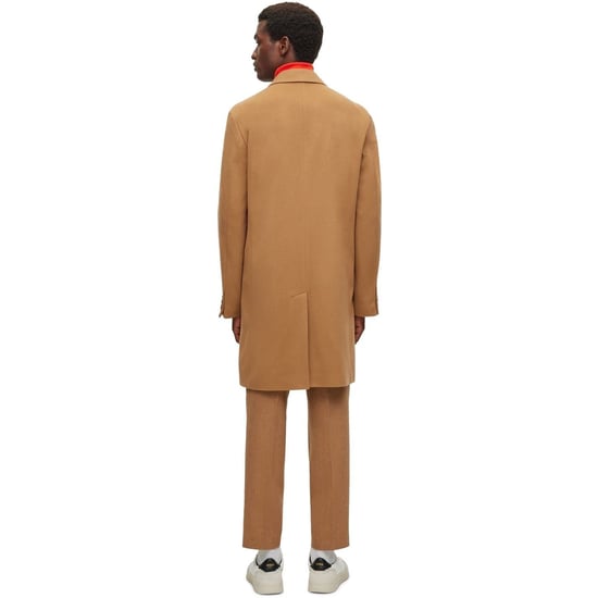 Men's Boss Hyde Solid Patterned Notch Collar Trench Coat in Medium Beige - Image 1
