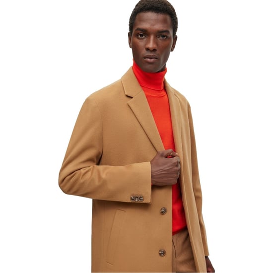 Men's Boss Hyde Solid Patterned Notch Collar Trench Coat in Medium Beige - Image 2