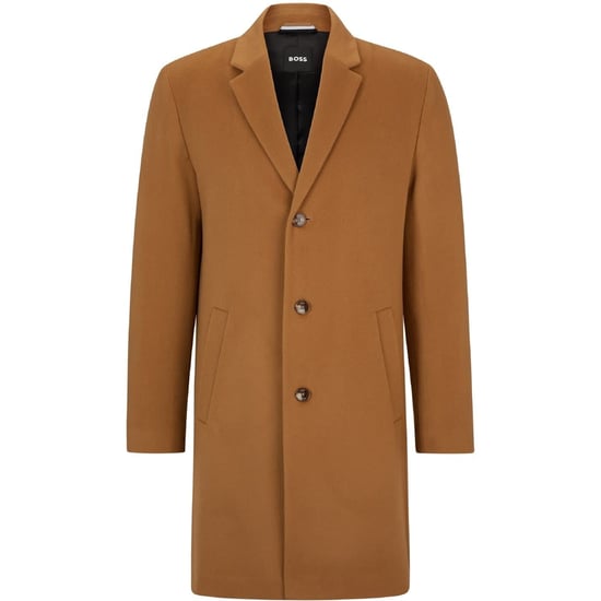 Men's Boss Hyde Solid Patterned Notch Collar Trench Coat in Medium Beige - Image 3