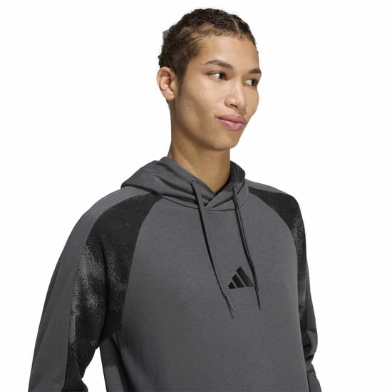 Men's adidas Camo Print Over The Head Hoodie in Grey Six/Multic - Image 4