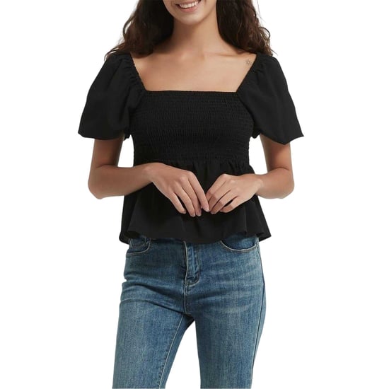 Be You Damesblouse met effen stof, vierkante halslijn en pofmouwen (Zwart) - Image 2