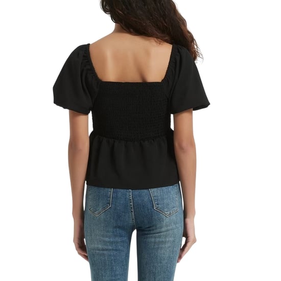 Be You Damesblouse met effen stof, vierkante halslijn en pofmouwen (Zwart) - Image 3