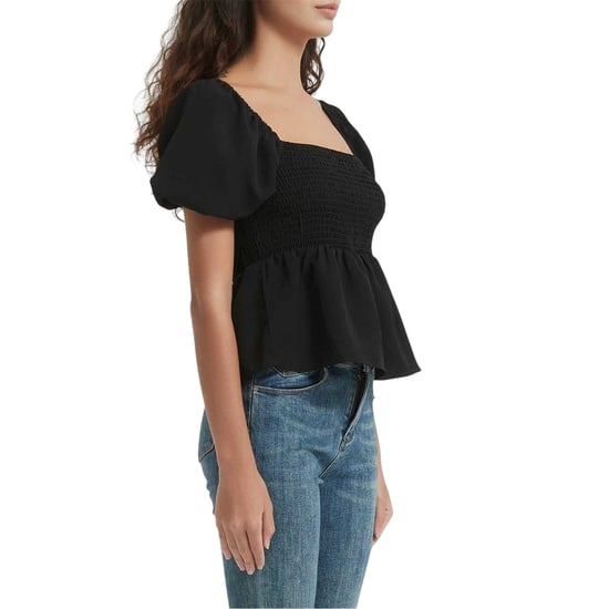 Be You Damesblouse met effen stof, vierkante halslijn en pofmouwen (Zwart) - Image 4