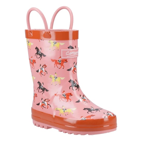 Cotswold Childrens/Kids Puddle Horse Wellington Boots (Pink/Red) - Image 5